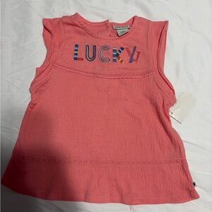 Lucky Brand Coral Kids Tee with Colorful Lettering